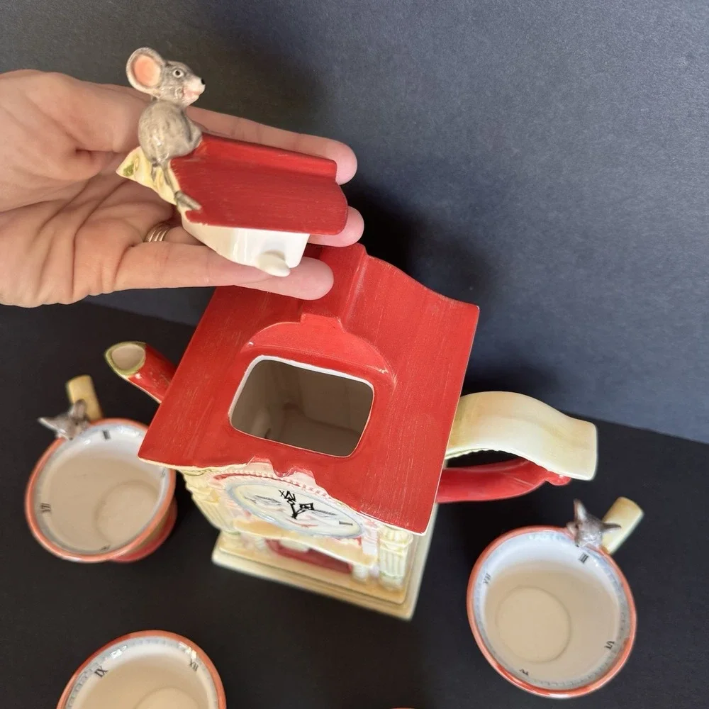 Vintage Department 56 Storybook Hickory Dickory Dock Handpainted Ceramic Tea Set